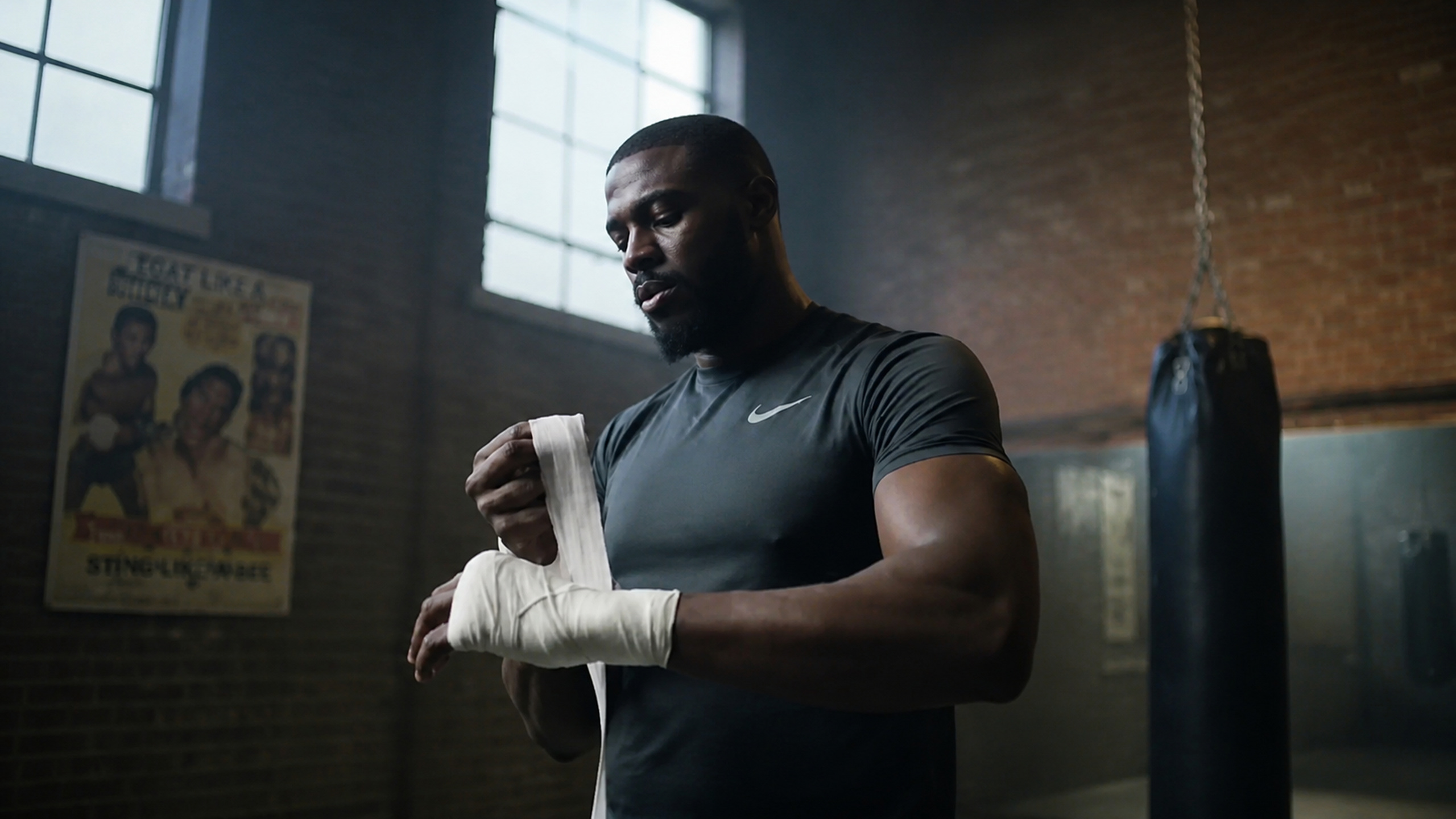 An athlete wrapping his hands before training