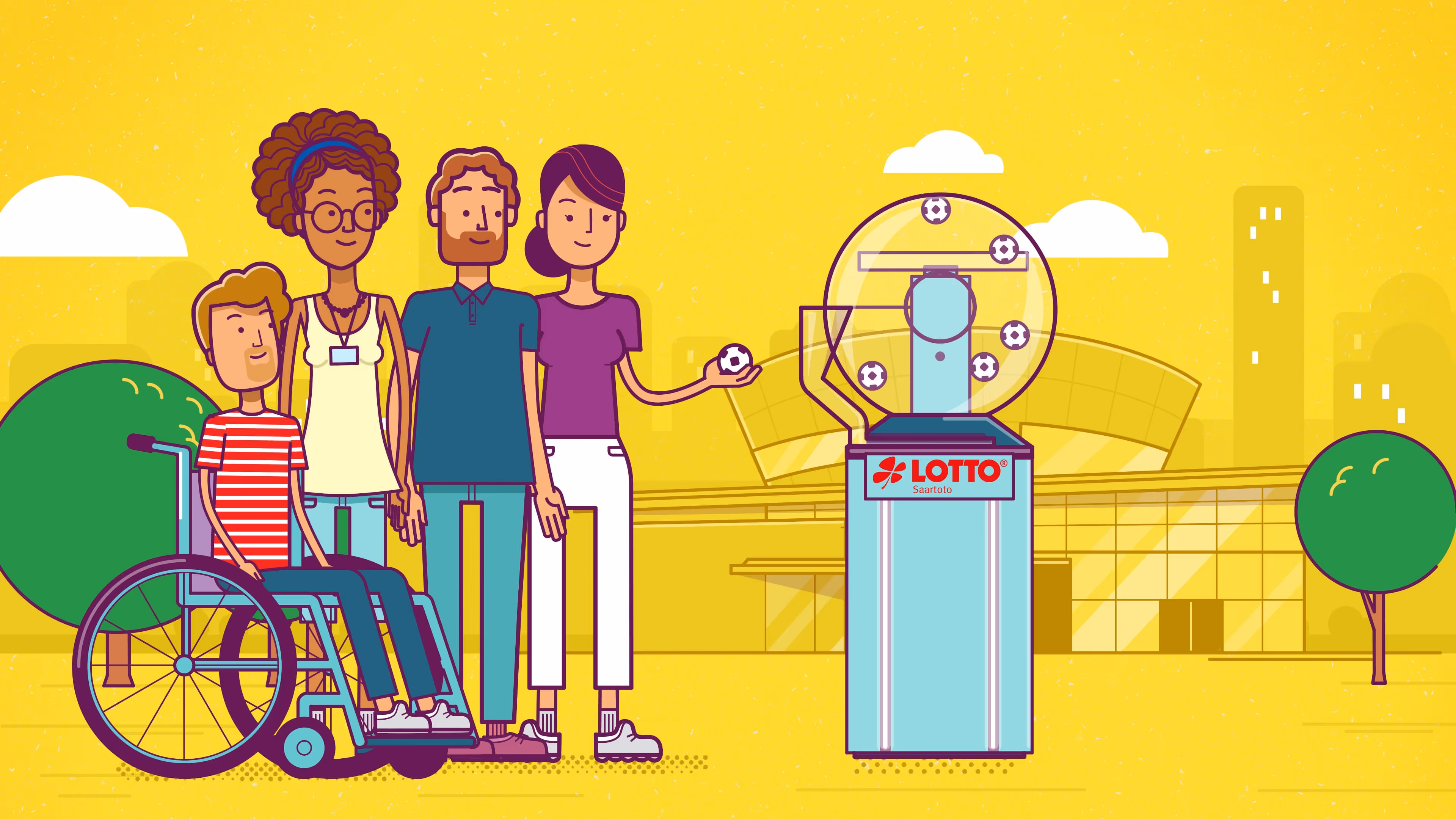 Illustration Personen drehen Glücksrad