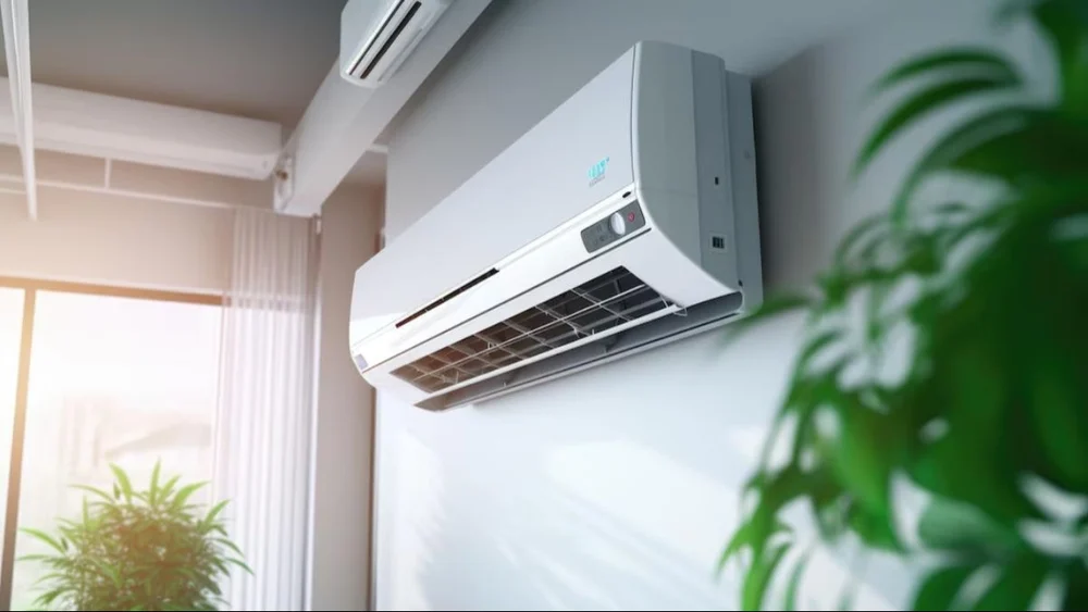 Indoor ductless mini-split air conditioning unit mounted on a wall