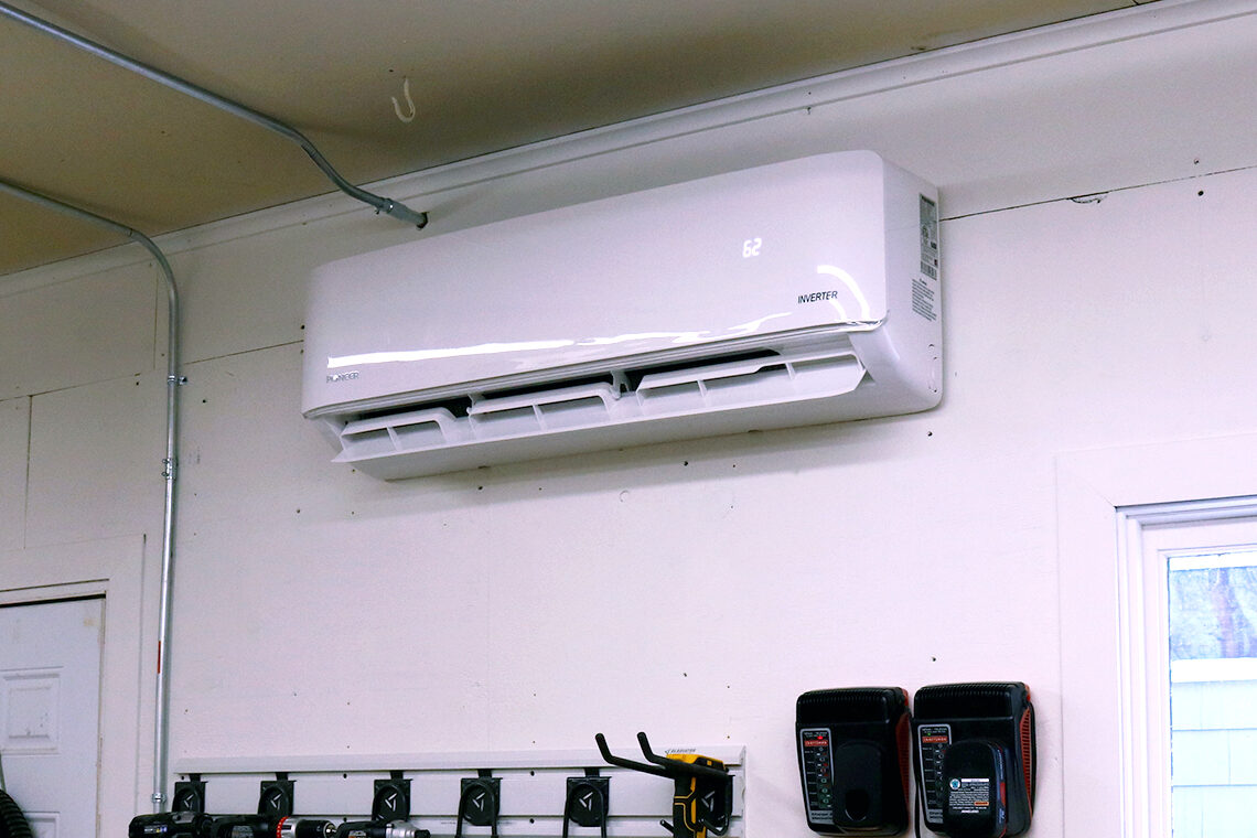 Mini-split air conditioning system showing indoor wall-mounted unit
