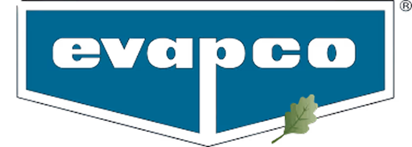 Evapco company logo featuring a stylized design with teal background and green leaf accent