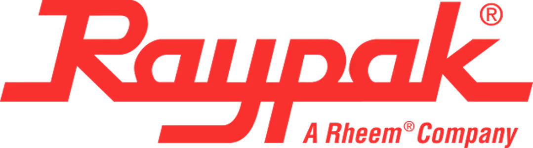 Raypak company logo in red with registered trademark symbol