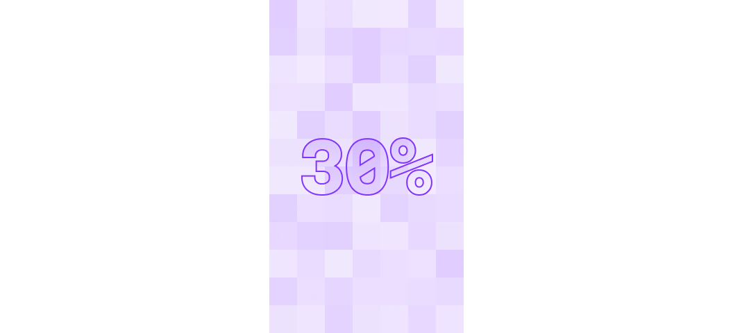 Purple square with black pixelated dots scattered on a white background on either side.