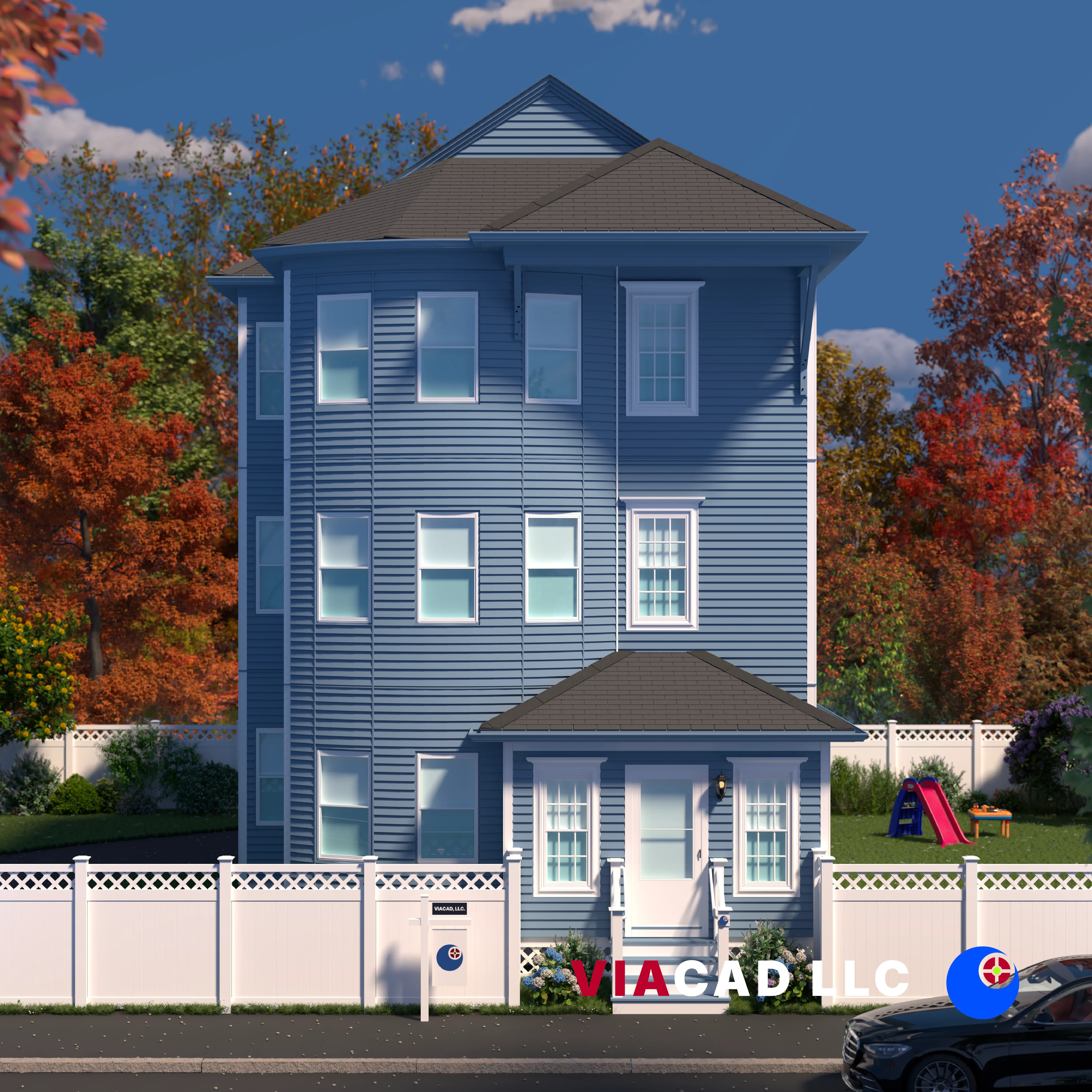 Triple Decker Front Porch Remodel in Worcester, MA by VIACAD, LLC