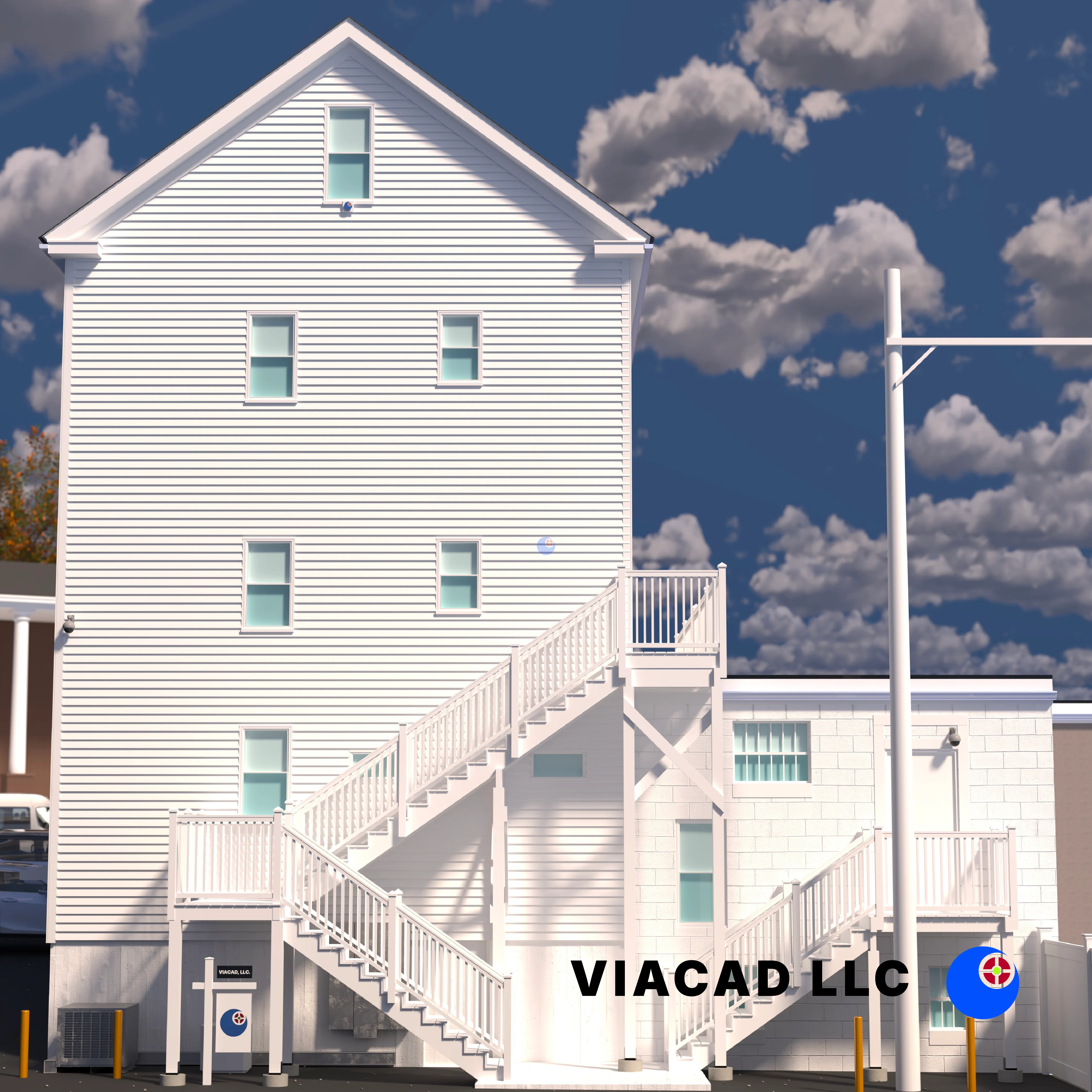 Proposed Rear 3D Rendering for a Three Family Remodel & Renovation in Worcester, Massachusetts by VIACAD, LLC.
