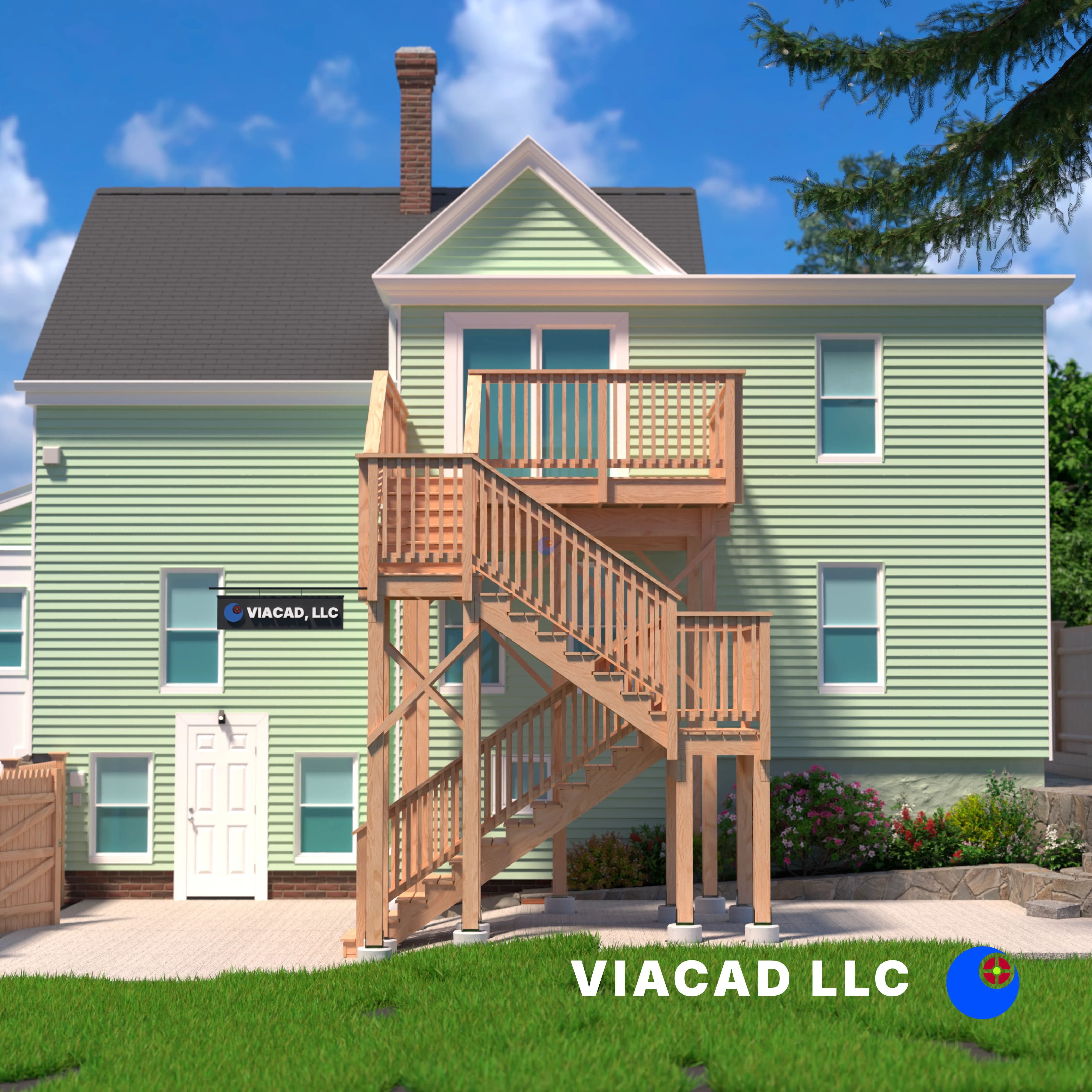Proposed 3D Rendering of a New Construction Deck Addition in Hudson, Massachusetts by VIACAD, LLC