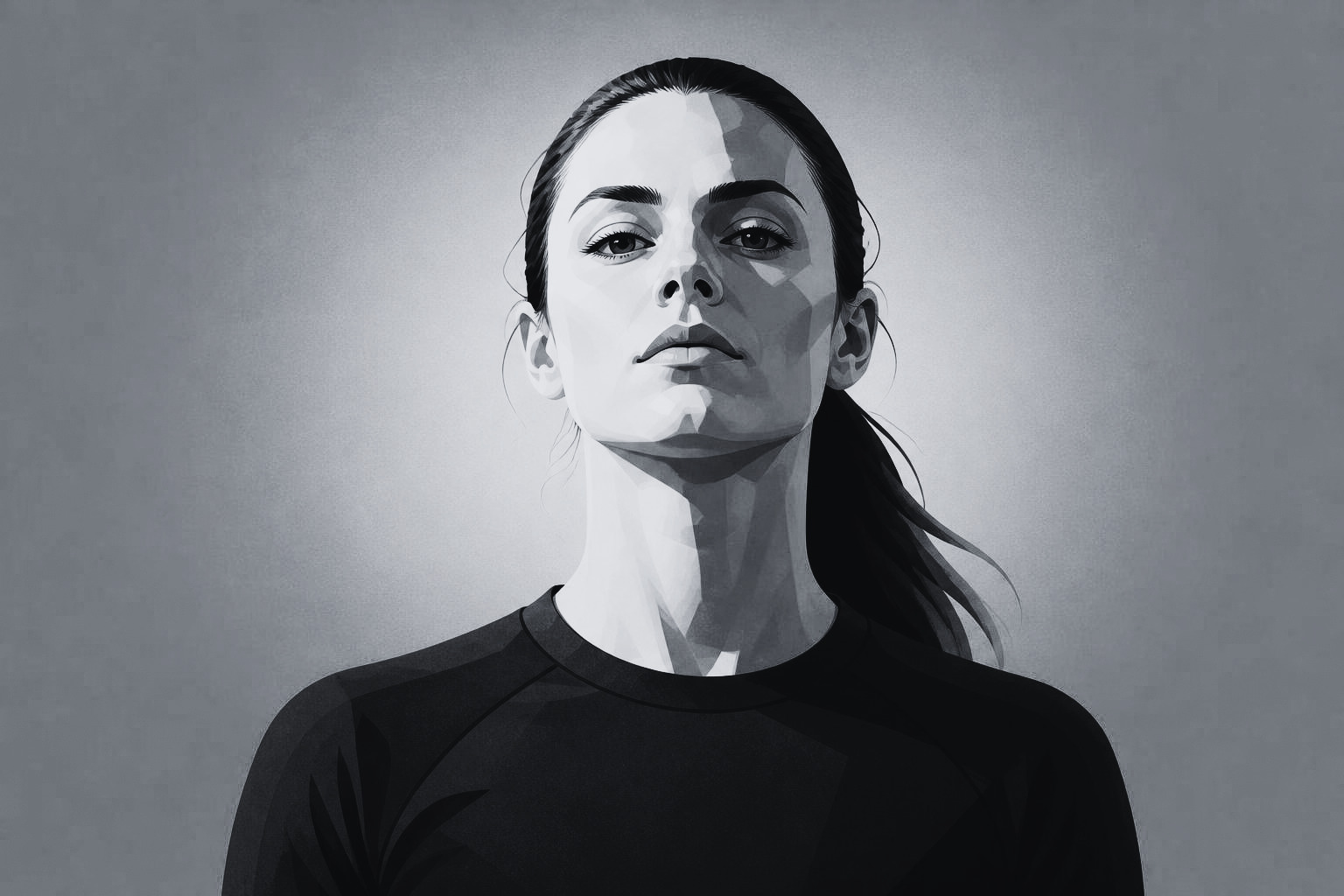 Illustrated portrait of a young athlete looking straight ahead