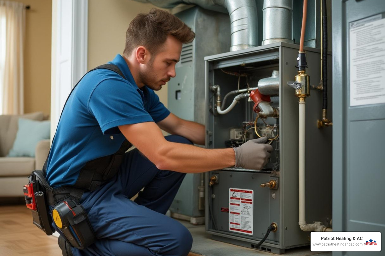 A technician performing a tune-up on a furnace - heating and cooling overland park