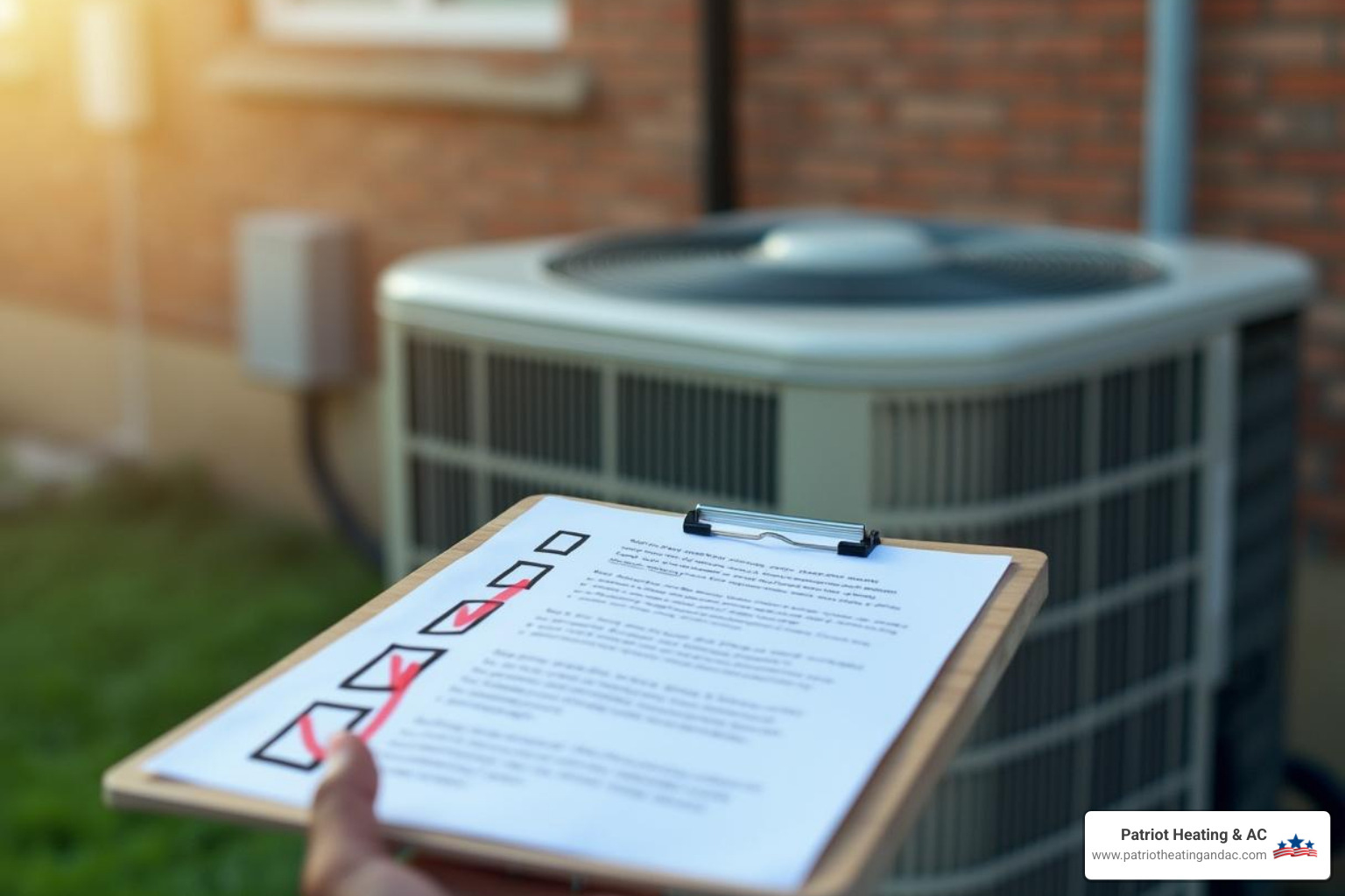 A checklist on a clipboard next to an AC unit - ac maintenance shawnee A checklist on a clipboard next to an AC unit - ac maintenance shawnee