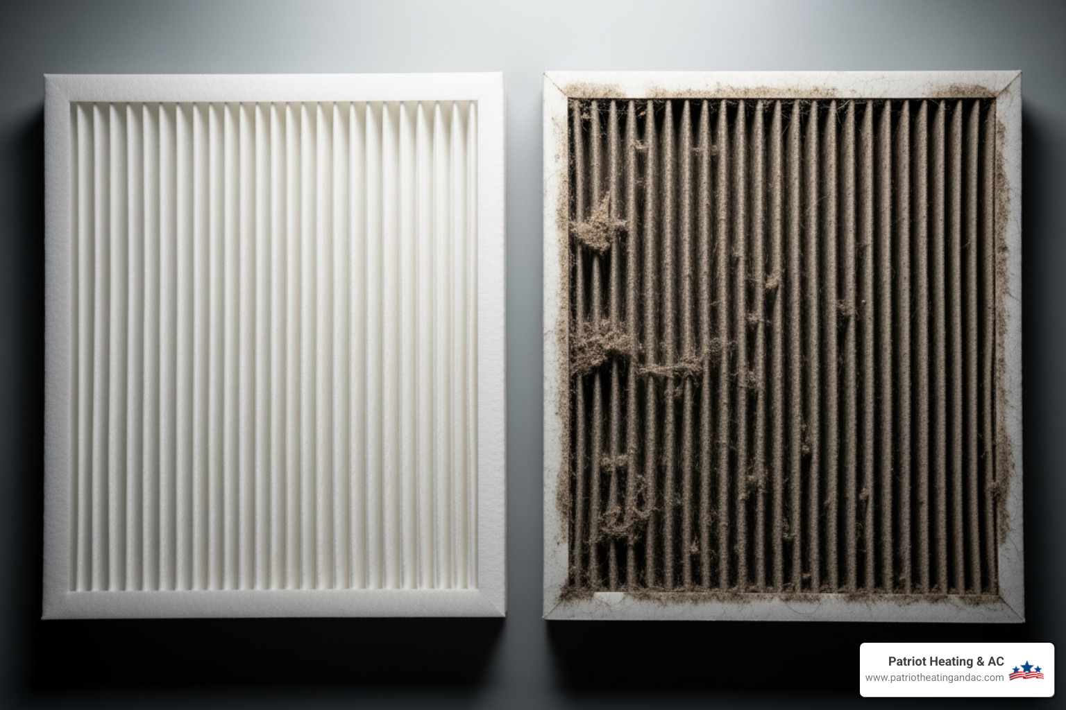 comparing a clean and a dirty AC air filter - AC blowing warm air