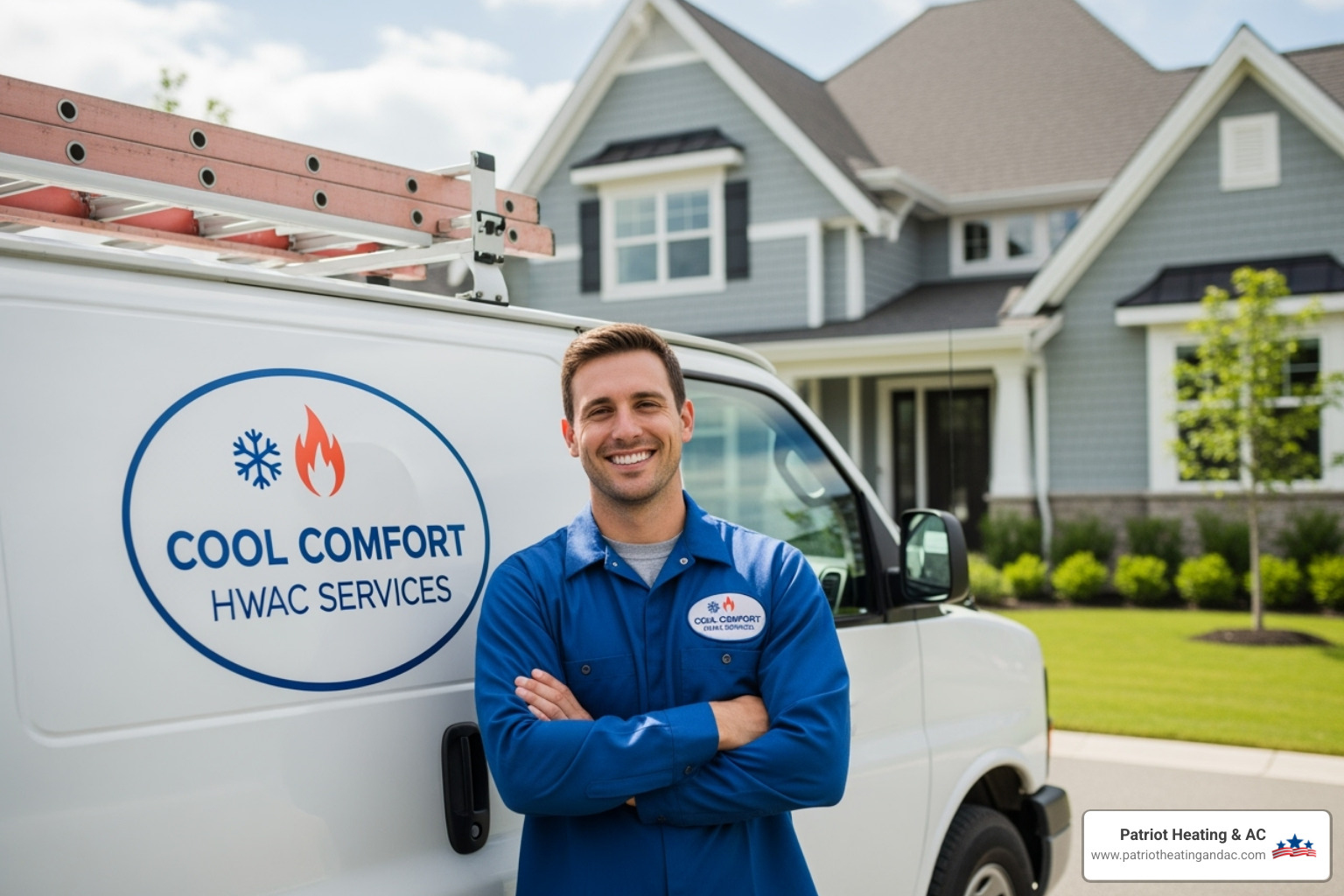 of a friendly, professional HVAC technician with a service van - heating repair Overland Park