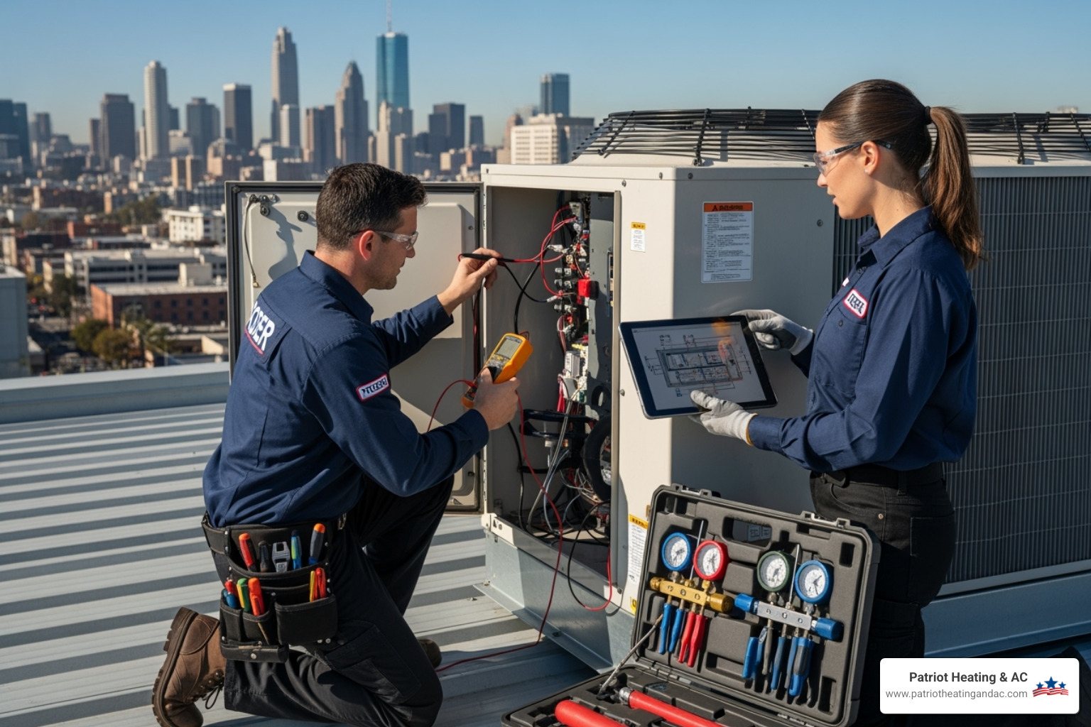 technicians servicing large commercial HVAC system - Commercial HVAC Kansas City technicians servicing large commercial HVAC system - Commercial HVAC Kansas City