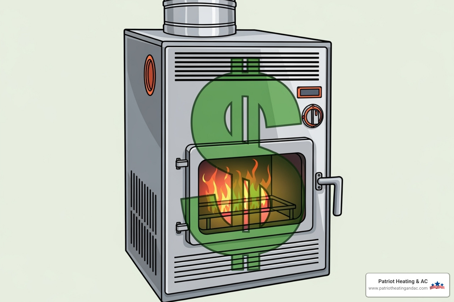 Dollar sign over a furnace illustration - Furnace maintenance Shawnee