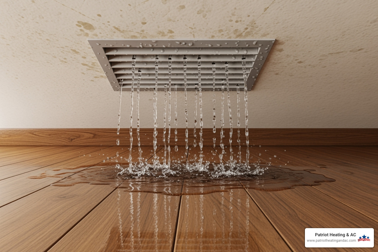 water leaking from a ceiling vent onto a wood floor - emergency AC service water leaking from a ceiling vent onto a wood floor - emergency AC service