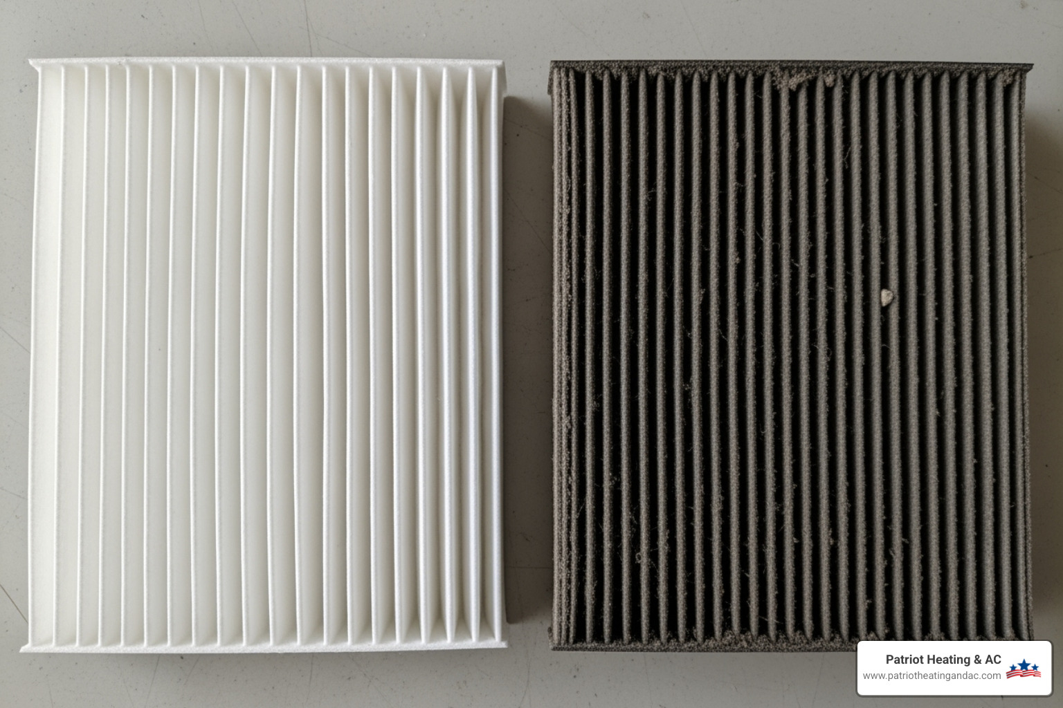 a clean air filter next to a dirty, clogged one - emergency AC service a clean air filter next to a dirty, clogged one - emergency AC service