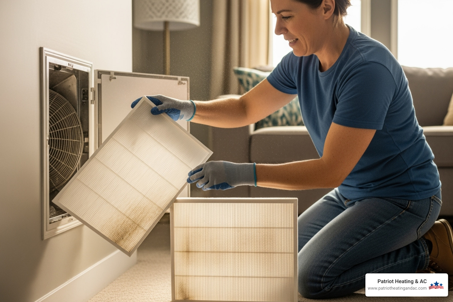 Person replacing a dirty HVAC air filter - Fix air conditioner
