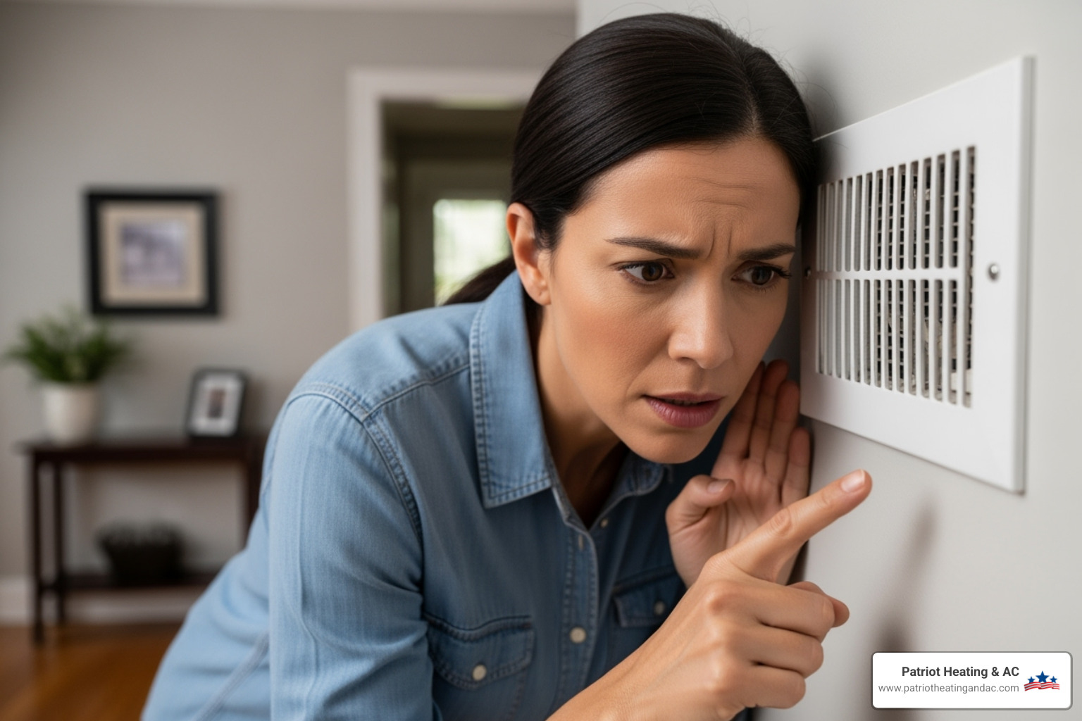 homeowner listening to a strange noise coming from an air vent - HVAC Leawood KS