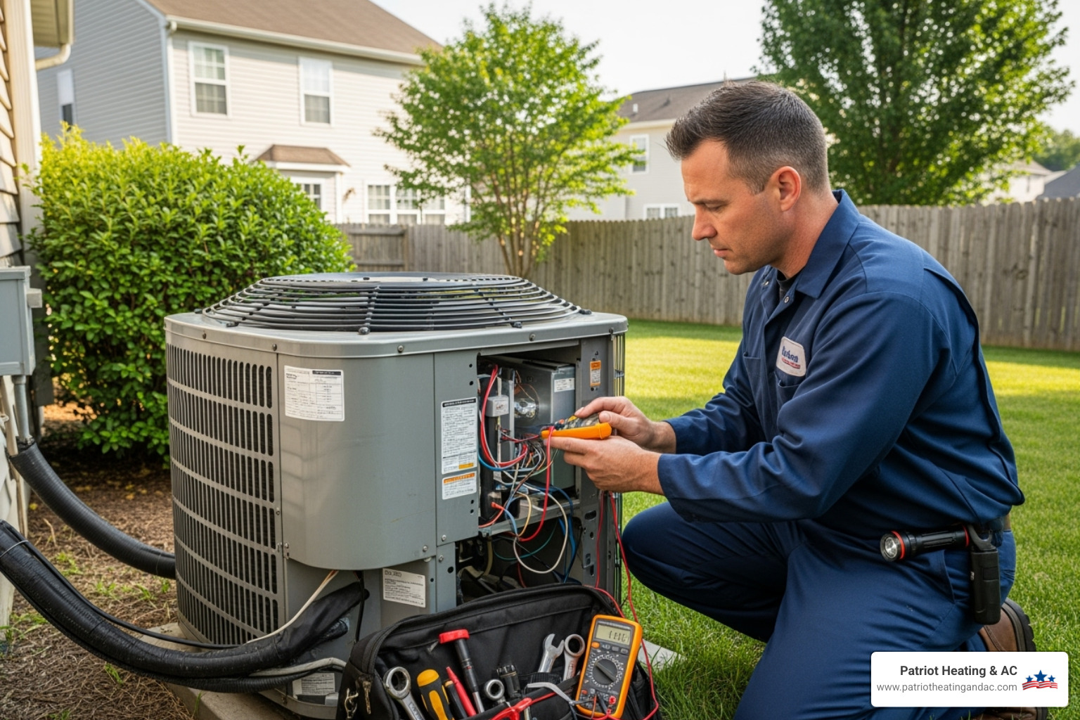technician performing routine maintenance on an AC unit - 24/7 hvac repair overland park