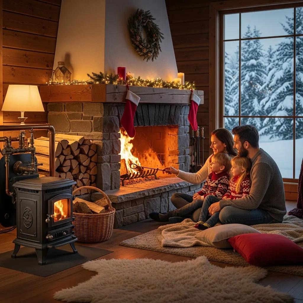 Family staying warm and safe during a furnace emergency at home