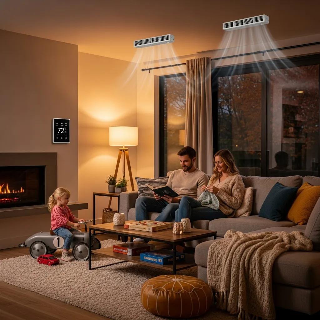 Cozy living room showing HVAC comfort and energy savings
