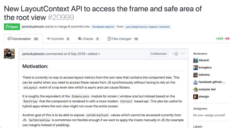 screenshot presenting new layout context api in react native
