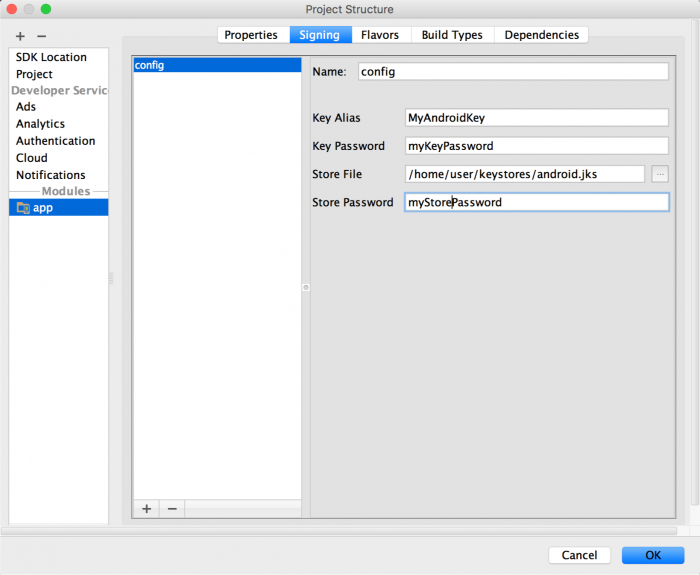 screenshot presenting android project structure