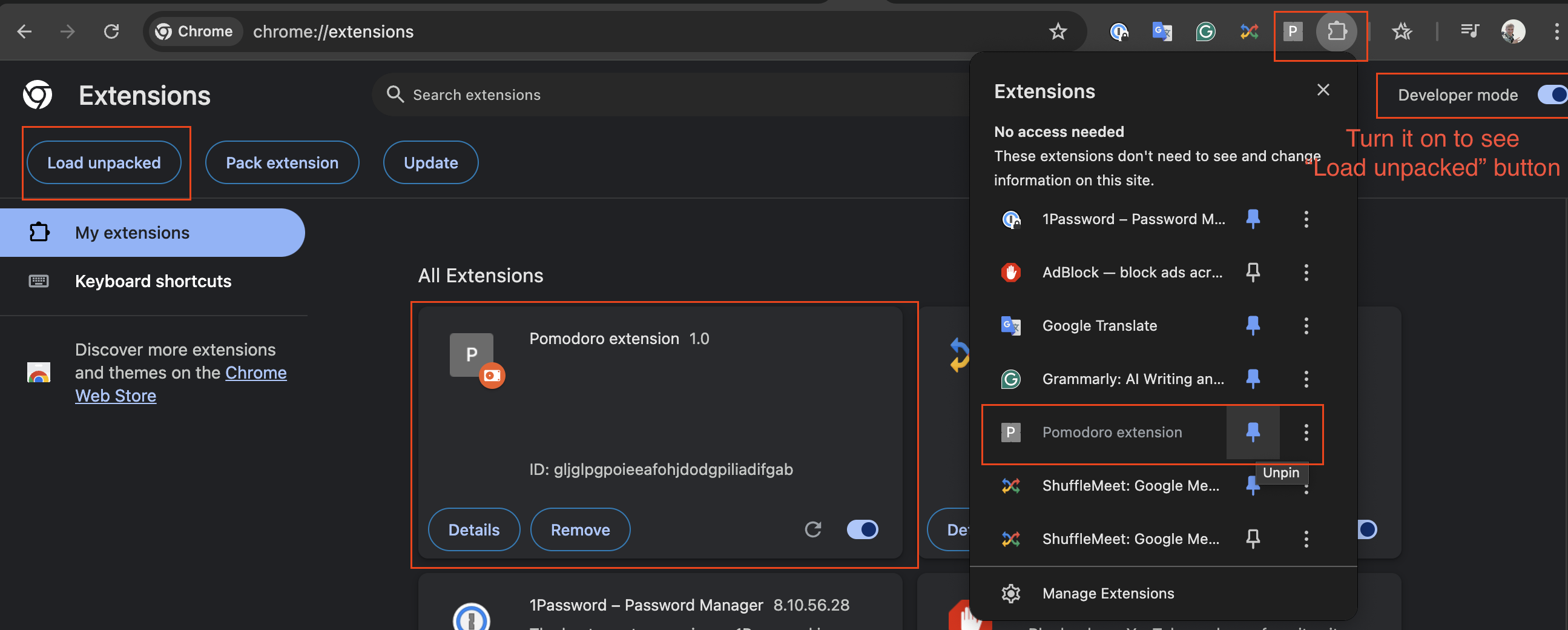 Main element for Installing extension in the browser