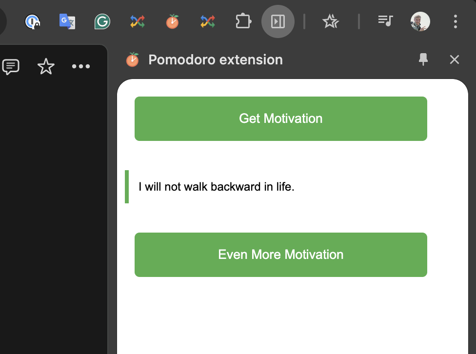 Side panel of our extension with motivation buttons