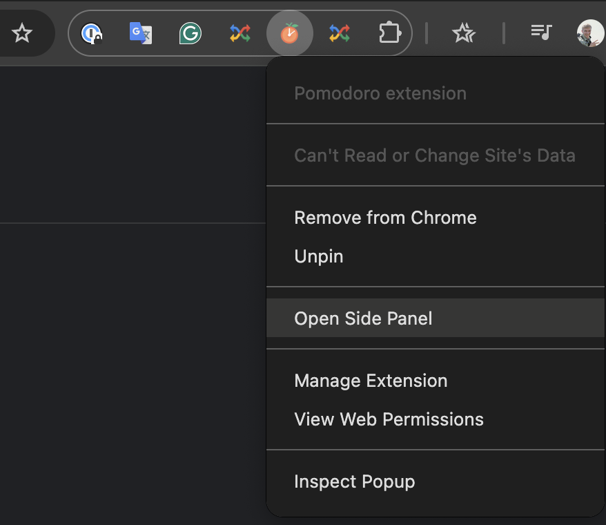 Menu item to show Side panel component