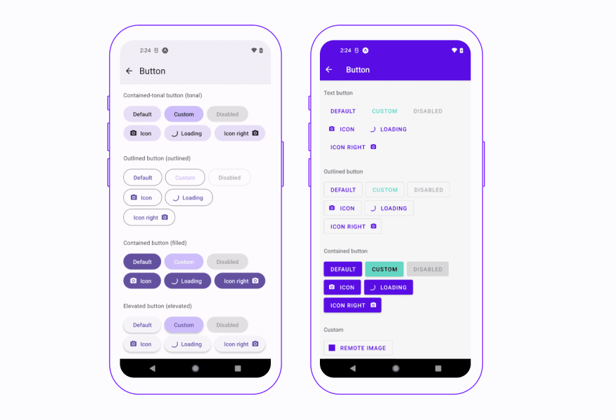 screenshot showing the difference betwen React Native Paper 4.0 and React Native Paper 5.0