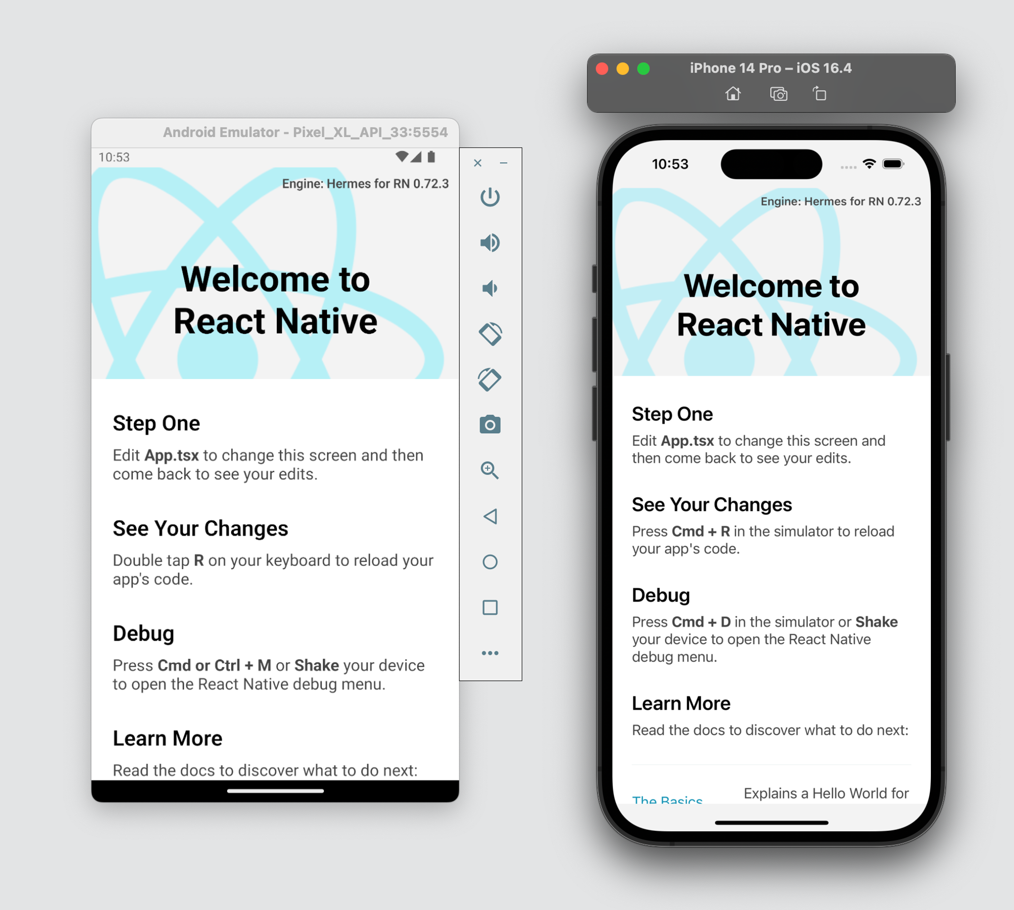 screenshot with welcome to React Native