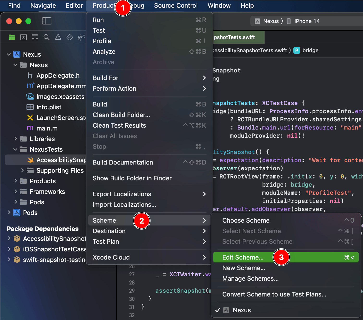 Screenshot showing where to find the edit scheme menu item