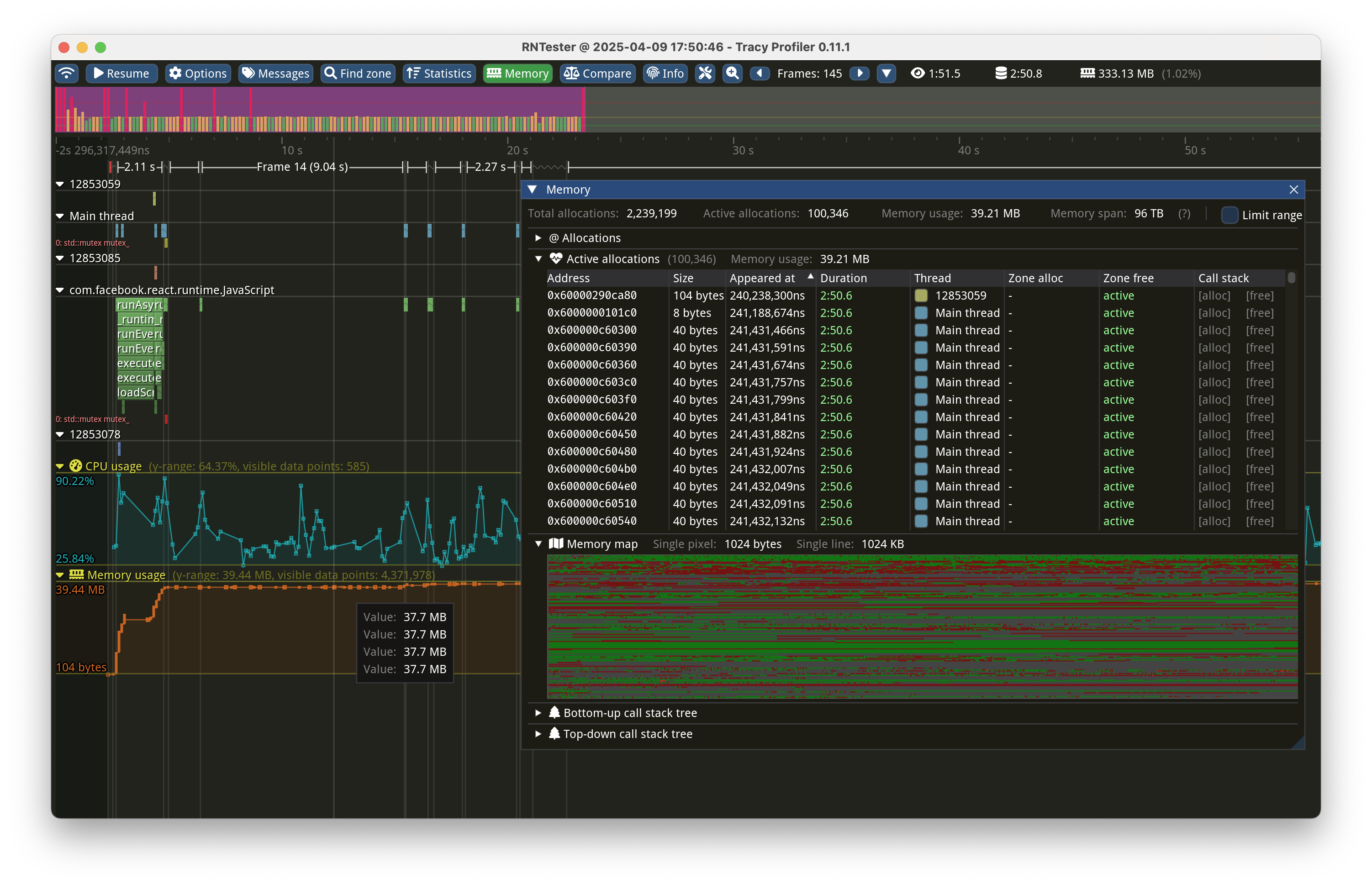 Tracy profiler graphing memory allocation