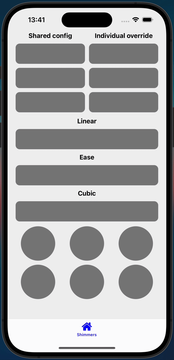 An example of multiple shimmers with different settings