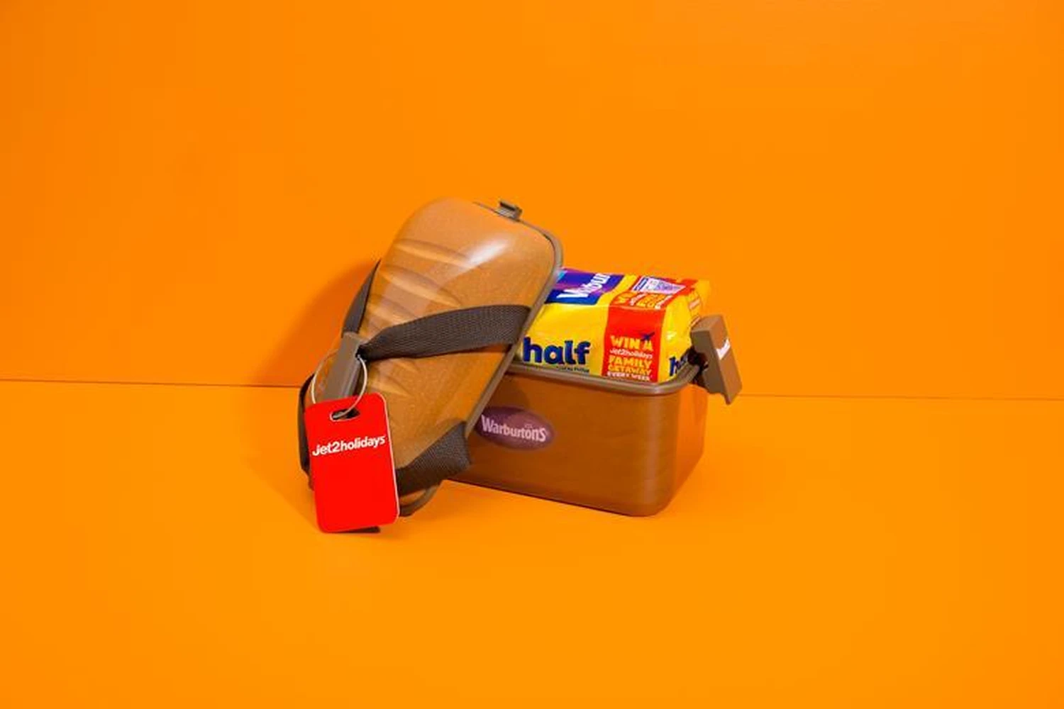 Warburtons bread travel case standing at an angle showing the latches and webbing handle