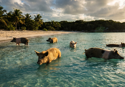 Bahamas -- The swimming pigs of Exuma