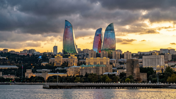 Azerbaijan hero -- Baku skyline with the Flame Towers