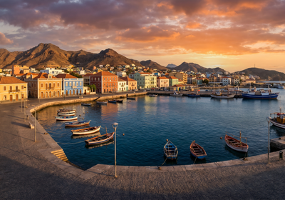 Cape Verde -- The harbor and colorful buildings of Mindelo, São Vicente