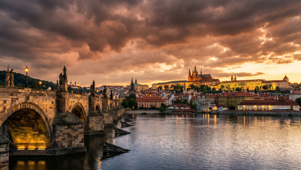 Czech Republic hero -- Prague skyline with Charles Bridge and Prague Castle
