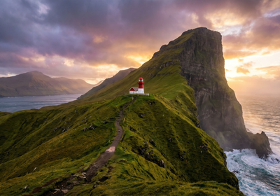 Faroe Islands -- Kallur Lighthouse on the island of Kalsoy