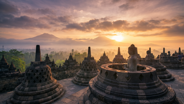 Indonesia hero -- Borobudur Temple at sunrise