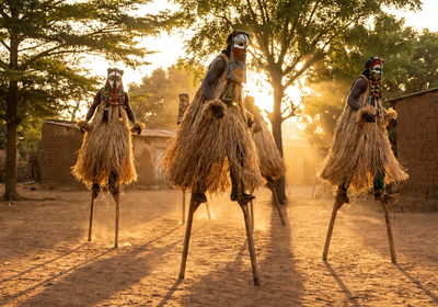Ivory Coast -- The stilt dancers of Man
