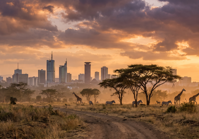 Kenya -- Nairobi skyline from Nairobi National Park
