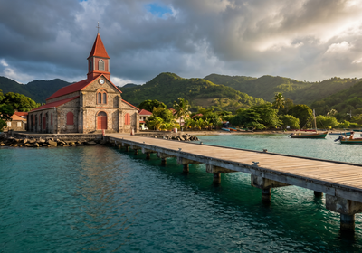 Martinique -- the church and pier at Les Anses-d'Arlet