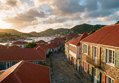 Saint Barthelemy -- The red-roofed buildings and streets of Gustavia