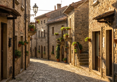 San Marino -- A narrow cobblestone street in the Historic Centre of San Marino