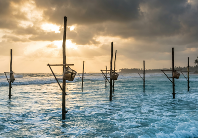 Sri Lanka -- Stilt fishermen at Weligama