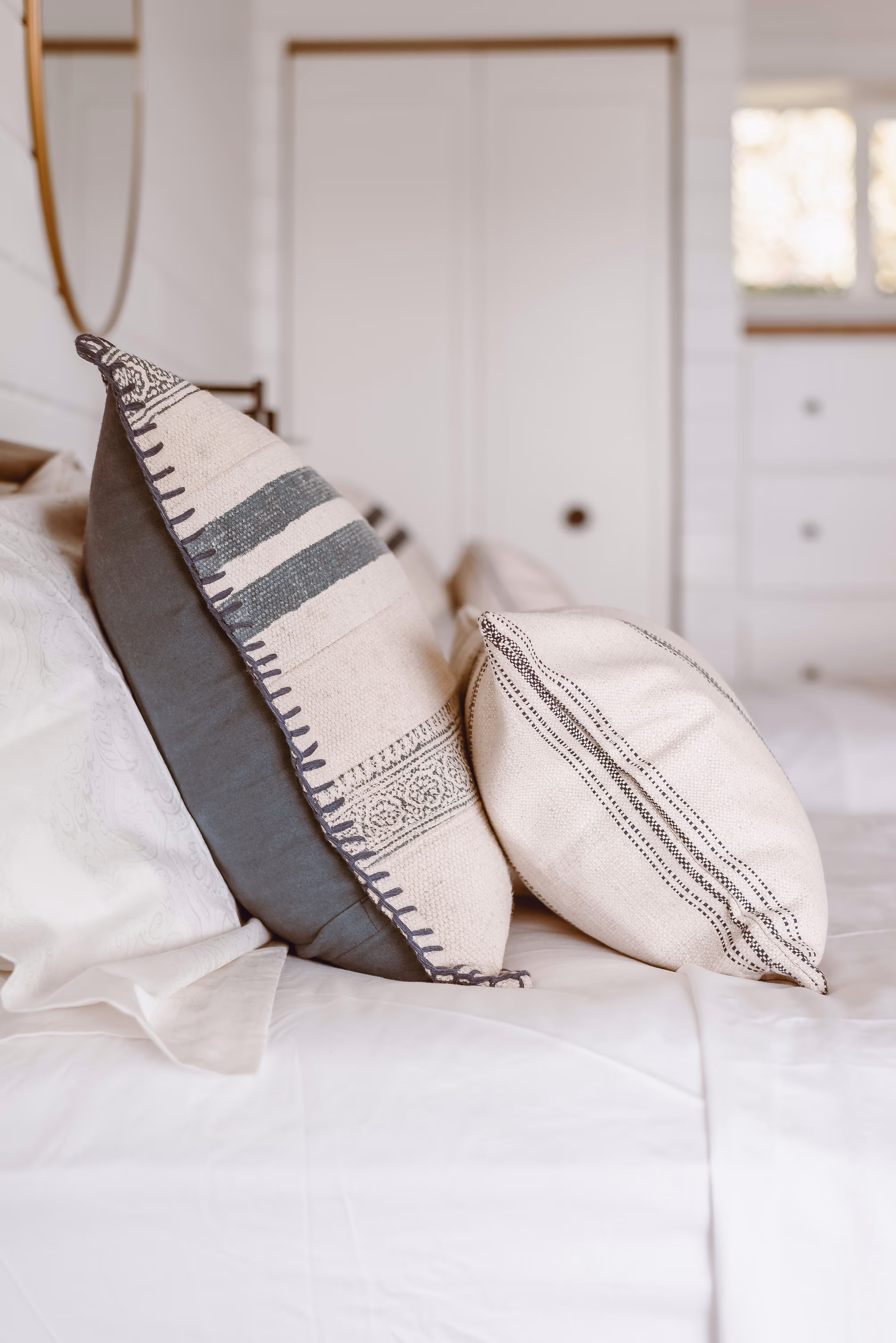 Bed and Pillows Stock Photo