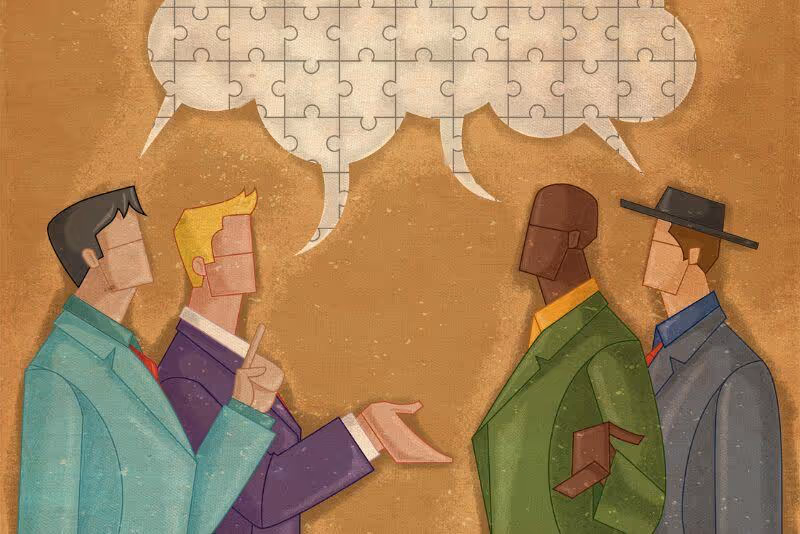 illustration people talking chat bubble made of puzzle pieces
