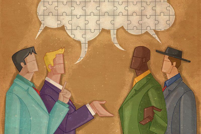 illustration people talking chat bubble made of puzzle pieces